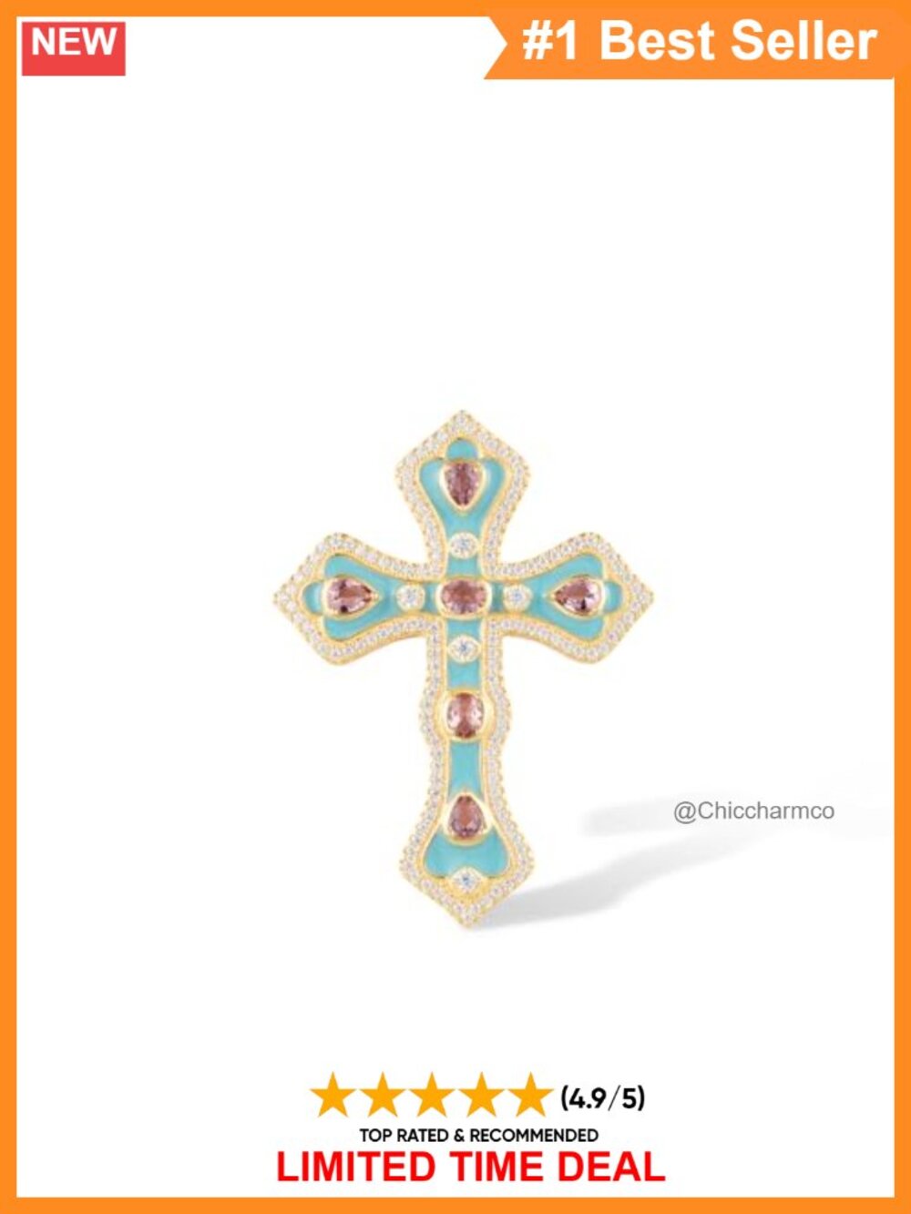 925 Sterling Silver Cross Pendant Enamel Cubic Zirconia Charm for Women